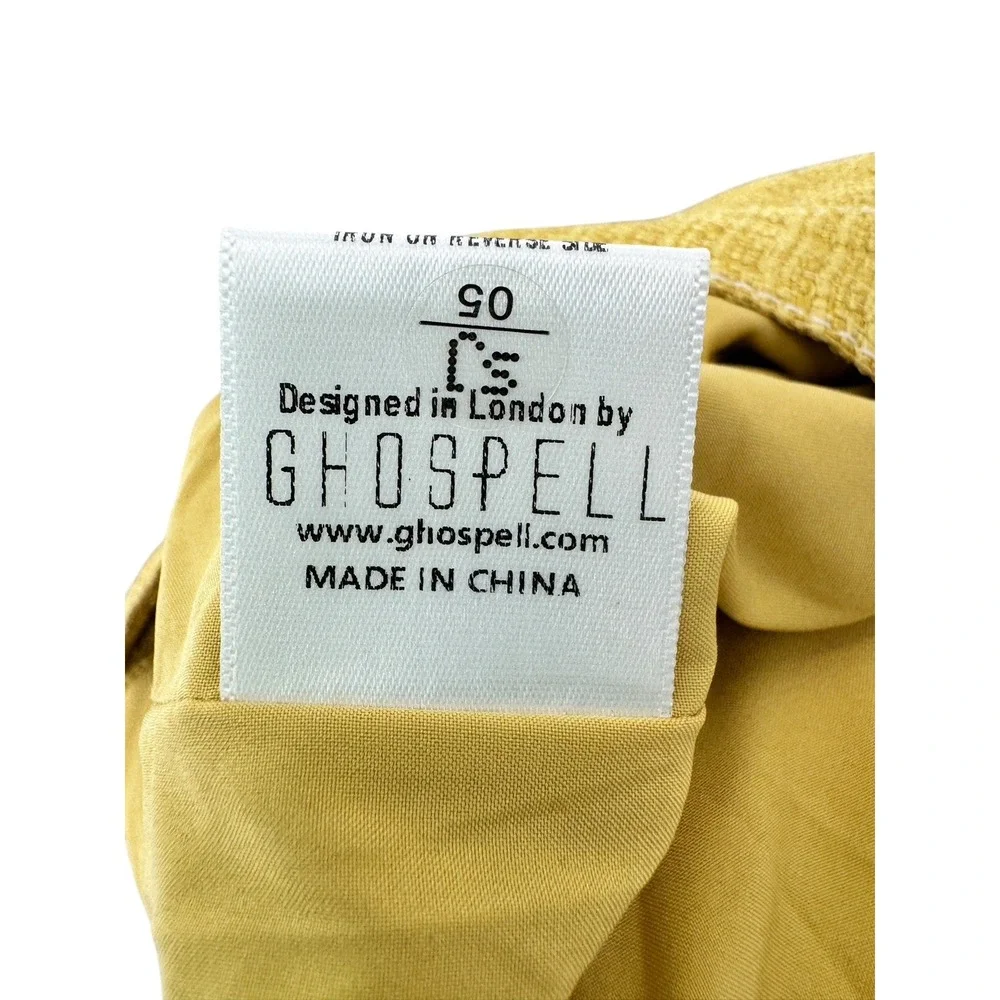Ghospell Women's Yellow Textured Raw Seam Fringe Trousers Pants L Retro Wide Leg